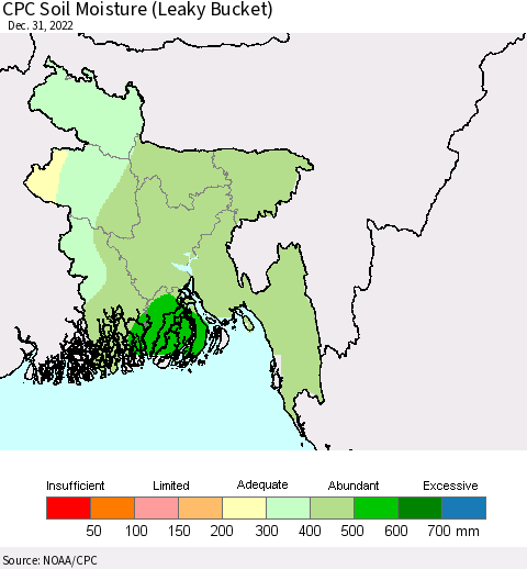 Bangladesh CPC Soil Moisture (Leaky Bucket) Thematic Map For 12/26/2022 - 12/31/2022