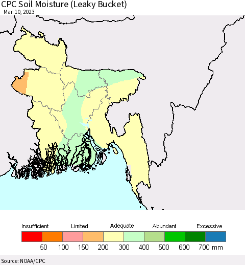 Bangladesh CPC Soil Moisture (Leaky Bucket) Thematic Map For 3/6/2023 - 3/10/2023