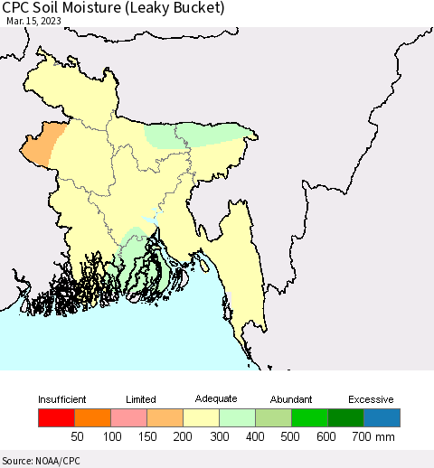 Bangladesh CPC Soil Moisture (Leaky Bucket) Thematic Map For 3/11/2023 - 3/15/2023