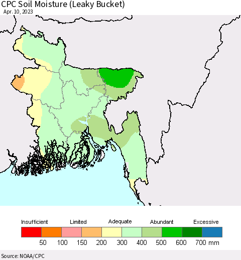 Bangladesh CPC Soil Moisture (Leaky Bucket) Thematic Map For 4/6/2023 - 4/10/2023
