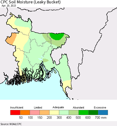 Bangladesh CPC Soil Moisture (Leaky Bucket) Thematic Map For 4/16/2023 - 4/20/2023