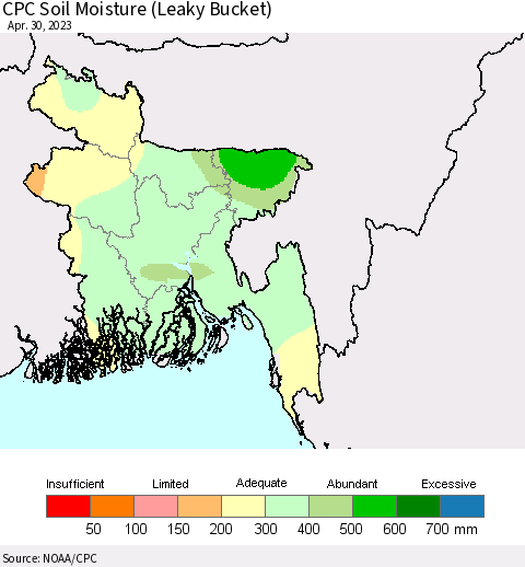 Bangladesh CPC Soil Moisture (Leaky Bucket) Thematic Map For 4/26/2023 - 4/30/2023