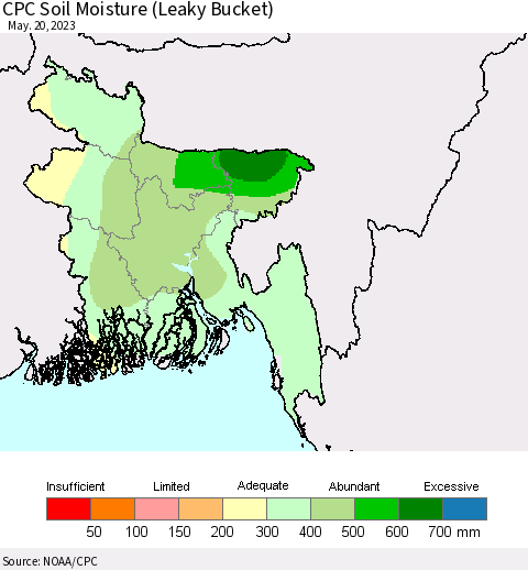 Bangladesh CPC Soil Moisture (Leaky Bucket) Thematic Map For 5/16/2023 - 5/20/2023