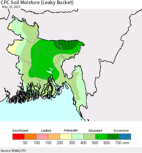 Bangladesh CPC Soil Moisture (Leaky Bucket) Thematic Map For 5/21/2023 - 5/25/2023
