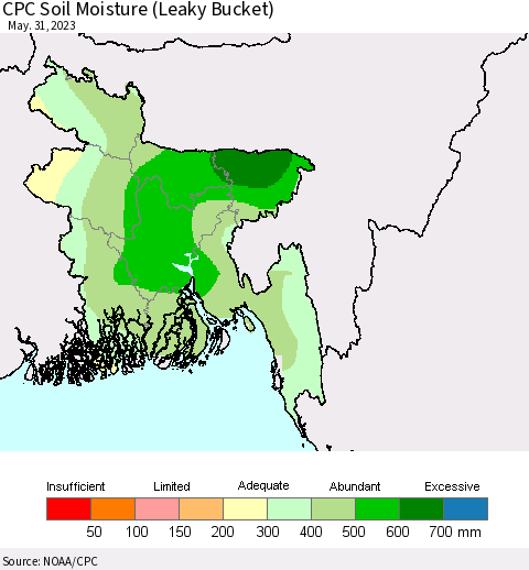 Bangladesh CPC Soil Moisture (Leaky Bucket) Thematic Map For 5/26/2023 - 5/31/2023