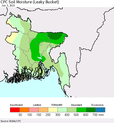 Bangladesh CPC Soil Moisture (Leaky Bucket) Thematic Map For 6/1/2023 - 6/5/2023