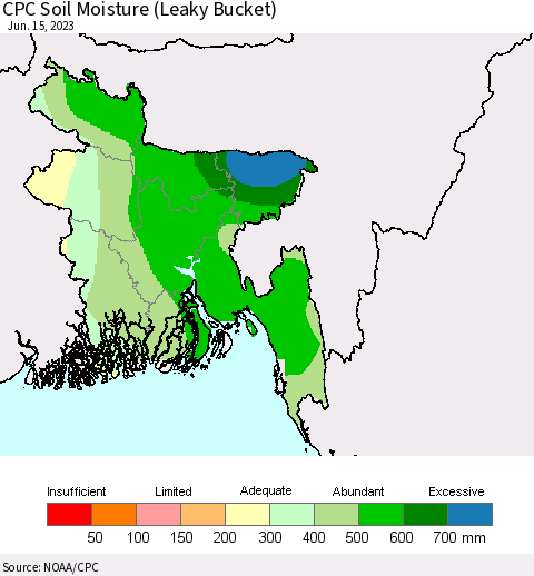 Bangladesh CPC Soil Moisture (Leaky Bucket) Thematic Map For 6/11/2023 - 6/15/2023