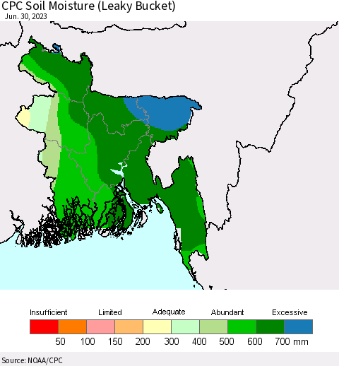 Bangladesh CPC Soil Moisture (Leaky Bucket) Thematic Map For 6/26/2023 - 6/30/2023