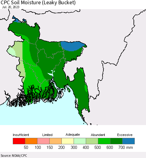 Bangladesh CPC Soil Moisture (Leaky Bucket) Thematic Map For 7/16/2023 - 7/20/2023