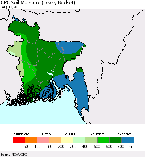 Bangladesh CPC Soil Moisture (Leaky Bucket) Thematic Map For 8/6/2023 - 8/10/2023