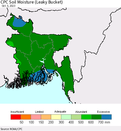 Bangladesh CPC Soil Moisture (Leaky Bucket) Thematic Map For 10/1/2023 - 10/5/2023