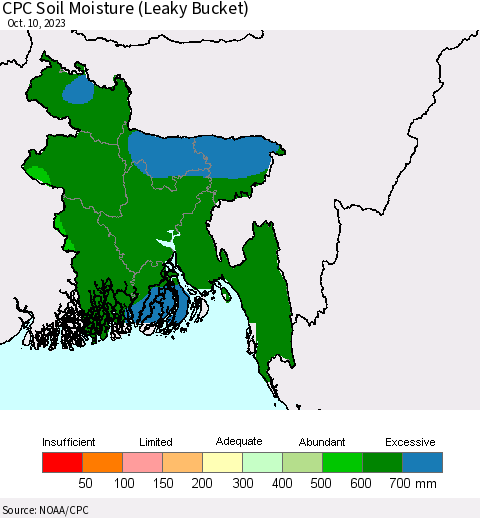 Bangladesh CPC Soil Moisture (Leaky Bucket) Thematic Map For 10/6/2023 - 10/10/2023