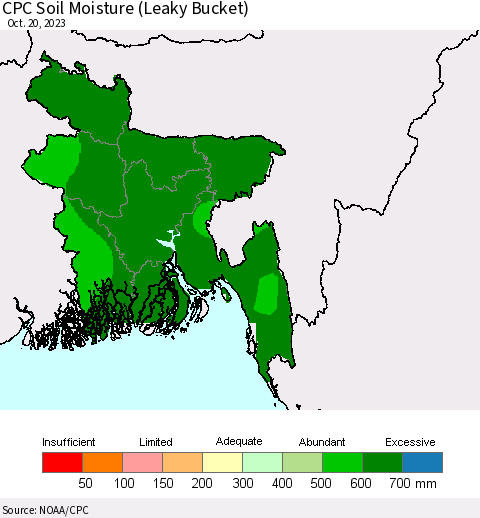 Bangladesh CPC Soil Moisture (Leaky Bucket) Thematic Map For 10/16/2023 - 10/20/2023
