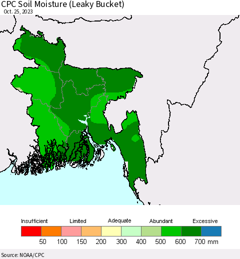 Bangladesh CPC Soil Moisture (Leaky Bucket) Thematic Map For 10/21/2023 - 10/25/2023