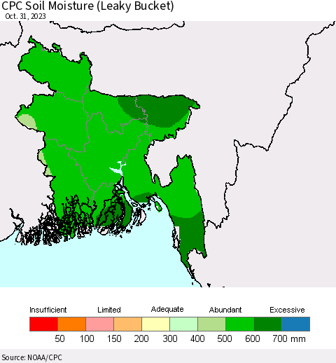 Bangladesh CPC Soil Moisture (Leaky Bucket) Thematic Map For 10/26/2023 - 10/31/2023