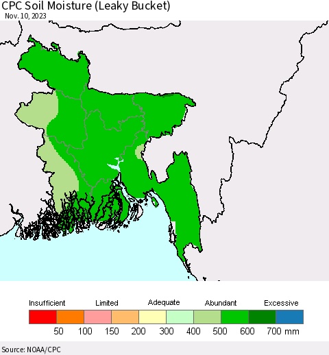 Bangladesh CPC Soil Moisture (Leaky Bucket) Thematic Map For 11/6/2023 - 11/10/2023