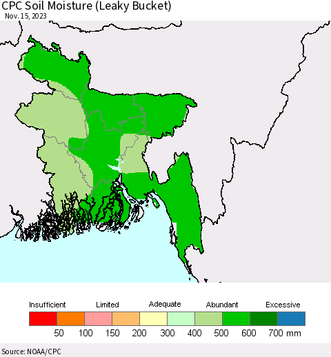 Bangladesh CPC Soil Moisture (Leaky Bucket) Thematic Map For 11/11/2023 - 11/15/2023
