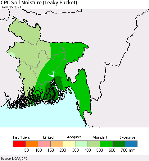 Bangladesh CPC Soil Moisture (Leaky Bucket) Thematic Map For 11/21/2023 - 11/25/2023