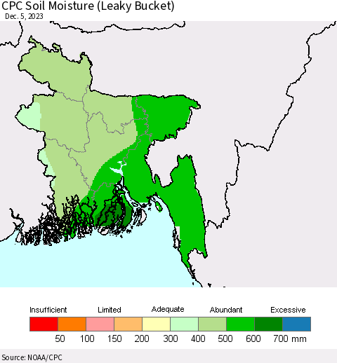 Bangladesh CPC Soil Moisture (Leaky Bucket) Thematic Map For 12/1/2023 - 12/5/2023