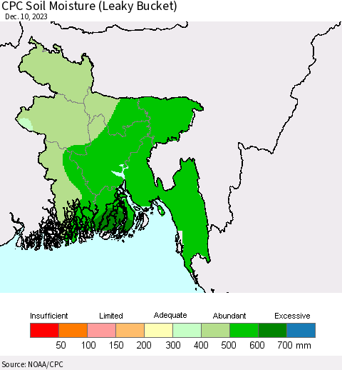 Bangladesh CPC Soil Moisture (Leaky Bucket) Thematic Map For 12/6/2023 - 12/10/2023