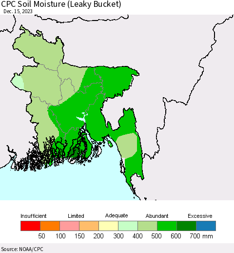Bangladesh CPC Soil Moisture (Leaky Bucket) Thematic Map For 12/11/2023 - 12/15/2023