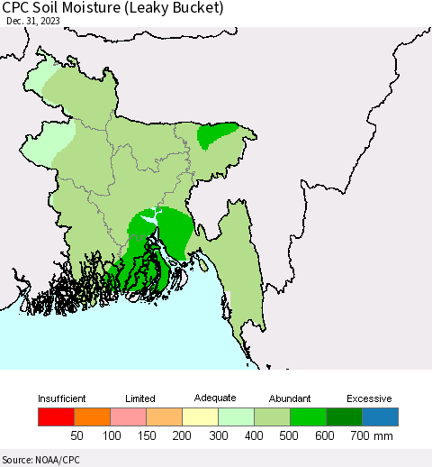 Bangladesh CPC Soil Moisture (Leaky Bucket) Thematic Map For 12/26/2023 - 12/31/2023