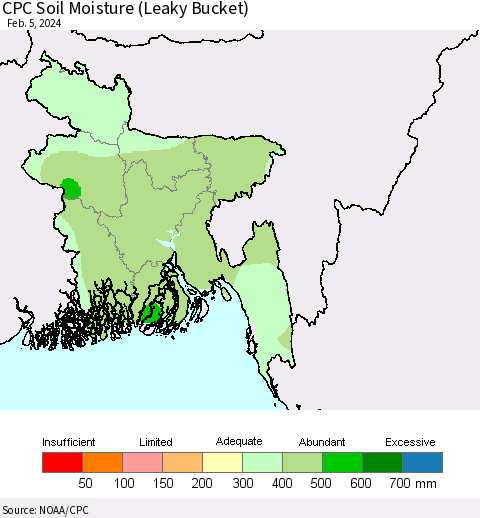 Bangladesh CPC Soil Moisture (Leaky Bucket) Thematic Map For 2/1/2024 - 2/5/2024
