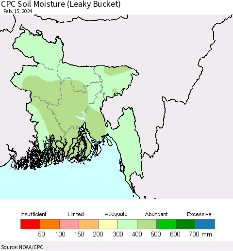 Bangladesh CPC Soil Moisture (Leaky Bucket) Thematic Map For 2/11/2024 - 2/15/2024