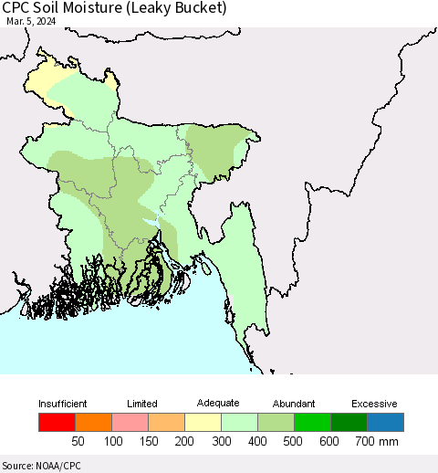 Bangladesh CPC Soil Moisture (Leaky Bucket) Thematic Map For 3/1/2024 - 3/5/2024