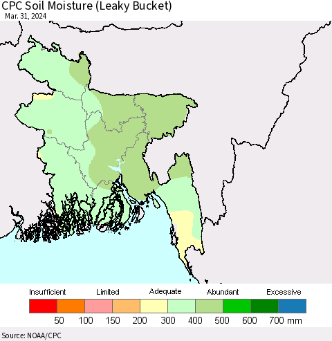 Bangladesh CPC Soil Moisture (Leaky Bucket) Thematic Map For 3/26/2024 - 3/31/2024