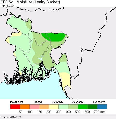 Bangladesh CPC Soil Moisture (Leaky Bucket) Thematic Map For 4/1/2024 - 4/5/2024