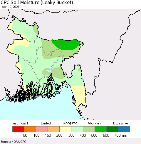 Bangladesh CPC Soil Moisture (Leaky Bucket) Thematic Map For 4/6/2024 - 4/10/2024