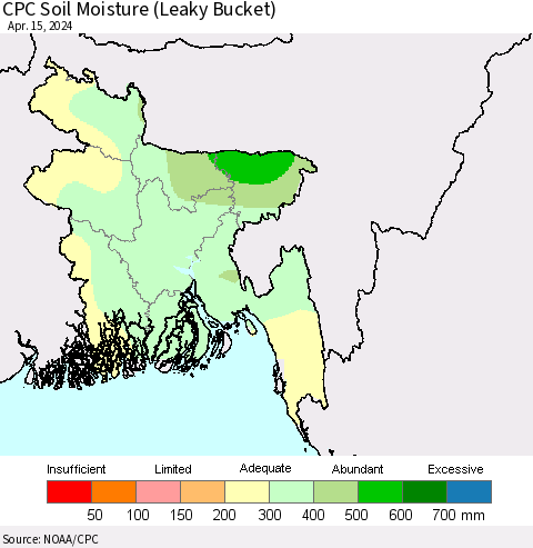 Bangladesh CPC Soil Moisture (Leaky Bucket) Thematic Map For 4/11/2024 - 4/15/2024