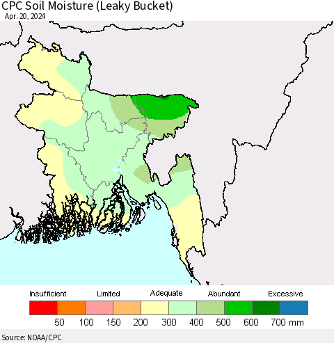 Bangladesh CPC Soil Moisture (Leaky Bucket) Thematic Map For 4/16/2024 - 4/20/2024