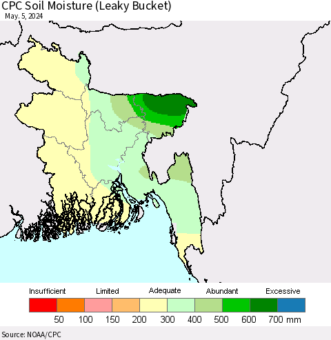 Bangladesh CPC Soil Moisture (Leaky Bucket) Thematic Map For 5/1/2024 - 5/5/2024