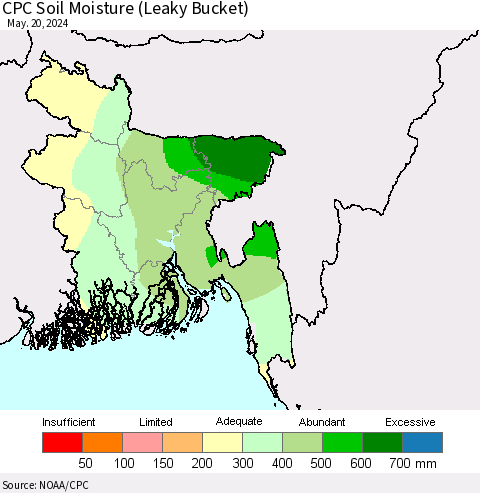 Bangladesh CPC Soil Moisture (Leaky Bucket) Thematic Map For 5/16/2024 - 5/20/2024