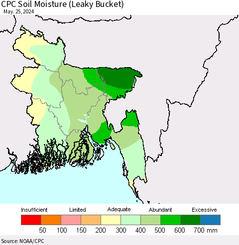 Bangladesh CPC Soil Moisture (Leaky Bucket) Thematic Map For 5/21/2024 - 5/25/2024