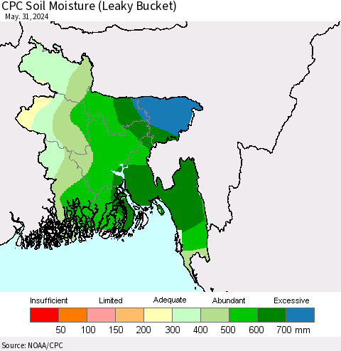 Bangladesh CPC Soil Moisture (Leaky Bucket) Thematic Map For 5/26/2024 - 5/31/2024