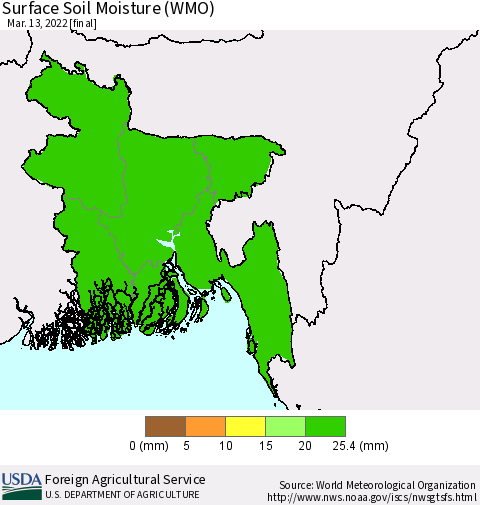 Bangladesh Surface Soil Moisture (WMO) Thematic Map For 3/7/2022 - 3/13/2022