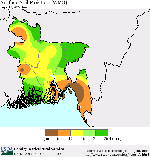 Bangladesh Surface Soil Moisture (WMO) Thematic Map For 4/11/2022 - 4/17/2022