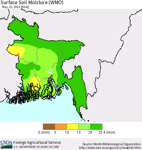 Bangladesh Surface Soil Moisture (WMO) Thematic Map For 5/9/2022 - 5/15/2022