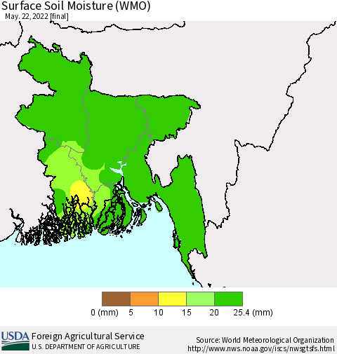 Bangladesh Surface Soil Moisture (WMO) Thematic Map For 5/16/2022 - 5/22/2022
