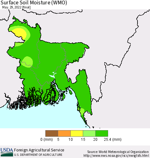 Bangladesh Surface Soil Moisture (WMO) Thematic Map For 5/23/2022 - 5/29/2022