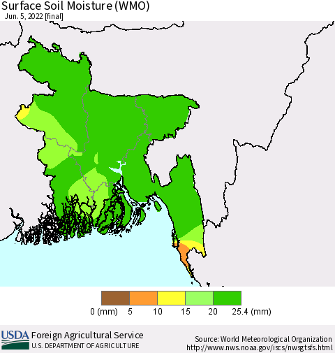 Bangladesh Surface Soil Moisture (WMO) Thematic Map For 5/30/2022 - 6/5/2022