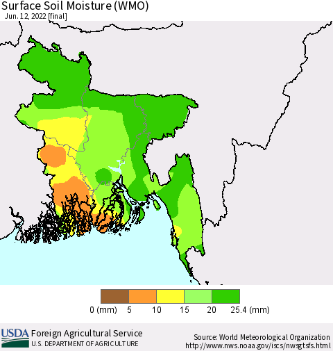 Bangladesh Surface Soil Moisture (WMO) Thematic Map For 6/6/2022 - 6/12/2022
