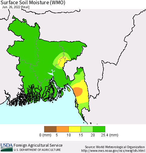 Bangladesh Surface Soil Moisture (WMO) Thematic Map For 6/20/2022 - 6/26/2022