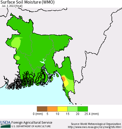 Bangladesh Surface Soil Moisture (WMO) Thematic Map For 6/27/2022 - 7/3/2022