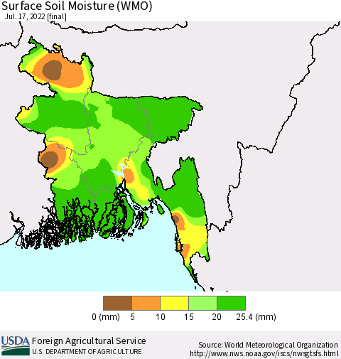 Bangladesh Surface Soil Moisture (WMO) Thematic Map For 7/11/2022 - 7/17/2022