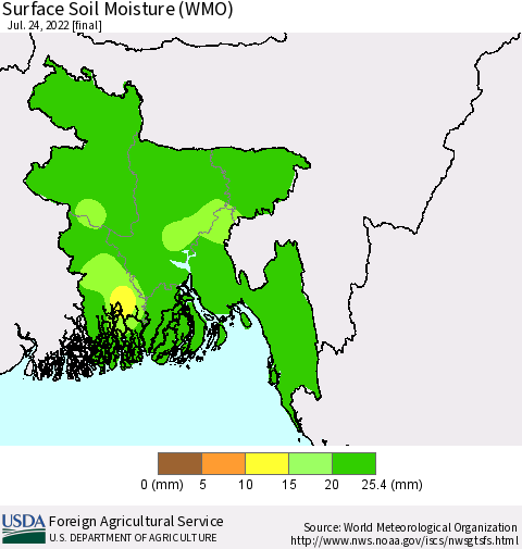 Bangladesh Surface Soil Moisture (WMO) Thematic Map For 7/18/2022 - 7/24/2022