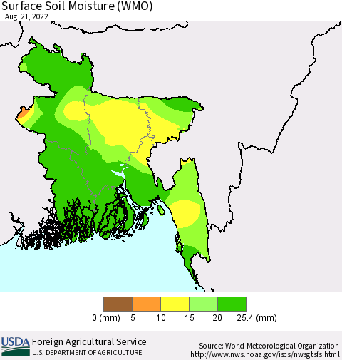 Bangladesh Surface Soil Moisture (WMO) Thematic Map For 8/15/2022 - 8/21/2022